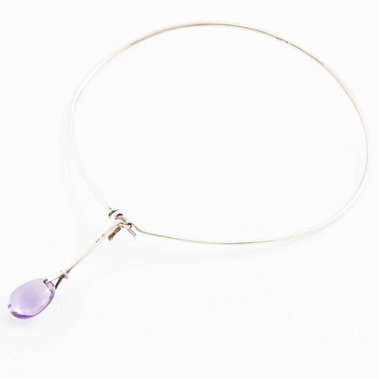 Vivianna Torun Bülow-Hübe, collier "Dew-drops", silver, ametist och briljanter för Georg Jensen.