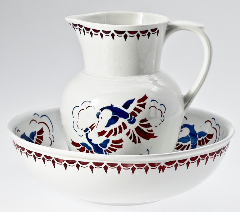 KANNA, samt TVÄTTFAT, flintgods, Rörstrand. Tidigt 1900-tal.