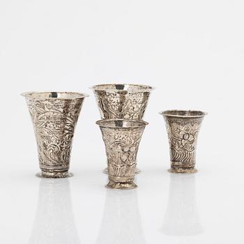 Four silver beakers, Sweden, 18th century.