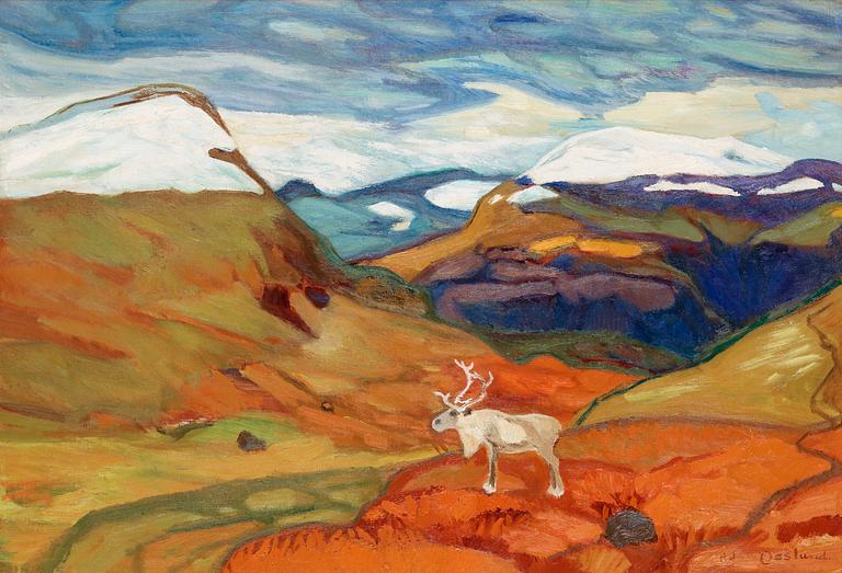 Helmer Osslund, Autumn landscape with reindeer.