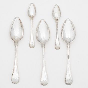 Dinner spoons, 12 pcs, as well as tea spoons, 12 pcs, silver, old French, mostly CF Carlman, Stockholm 1897-1898.