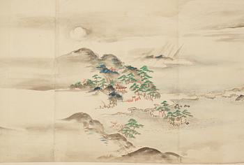 A Japanese Makimomo, ink and colour on paper, Meiji (1868-1912).