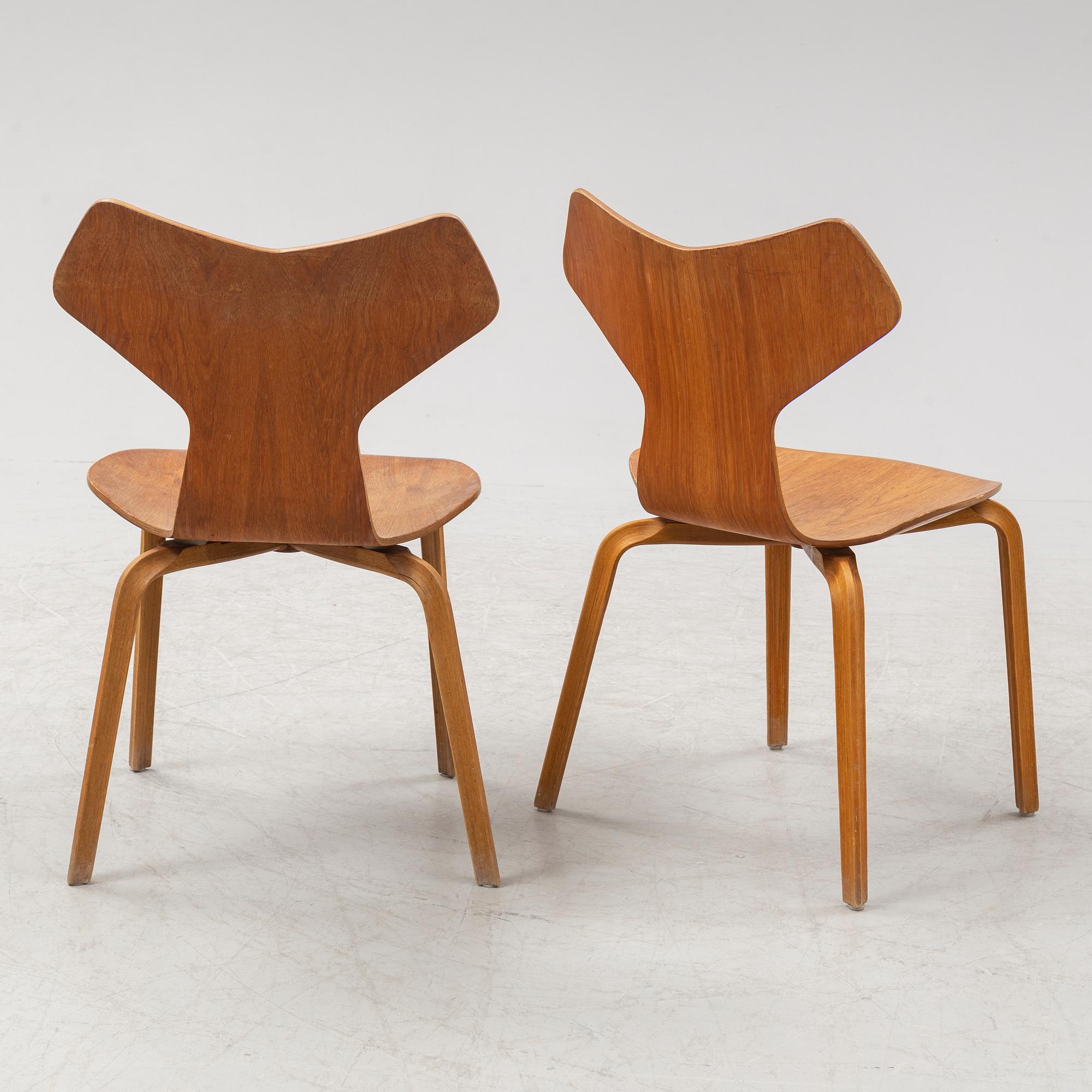 Arne Jacobsen, stolar, 6 st, "Grand Prix", Fritz Hansen, Danmark, 1950-tal.