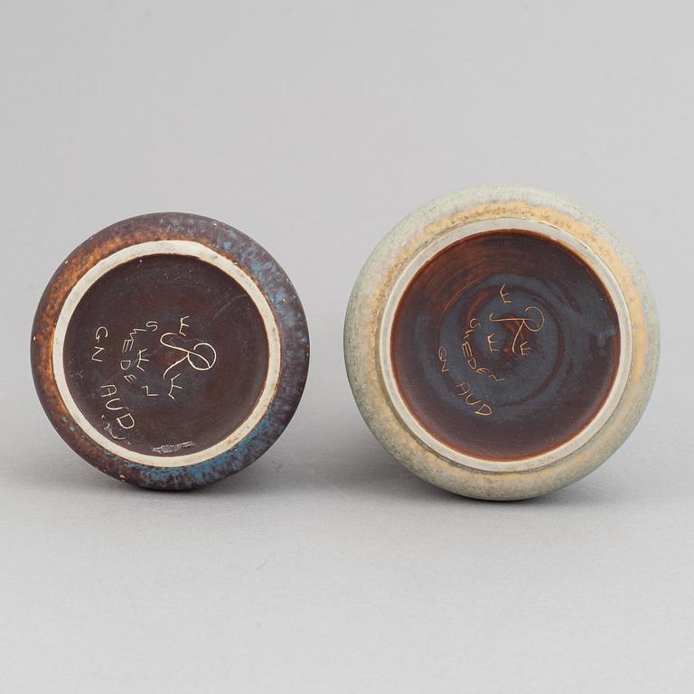 Gunnar Nylund, a set of five stoneware vases and two bowls and Carl-Harry Stålhane, a set of two vases for Rörstrand.