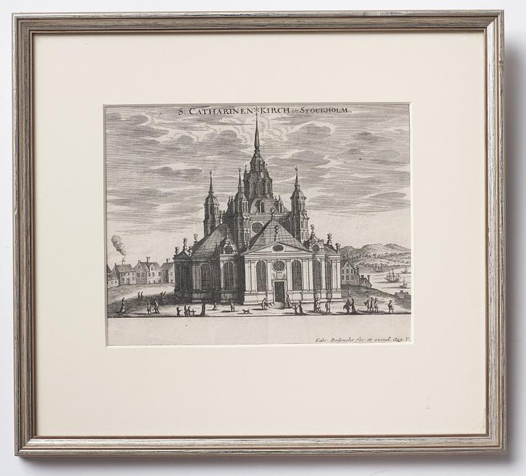 Four Swedish 19th century engravings from "Suecia Antiqua et Hodierna".