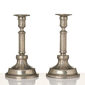 A pair of Gustavian pewter candlesticks by P. Gillman, Stockholm 1786.