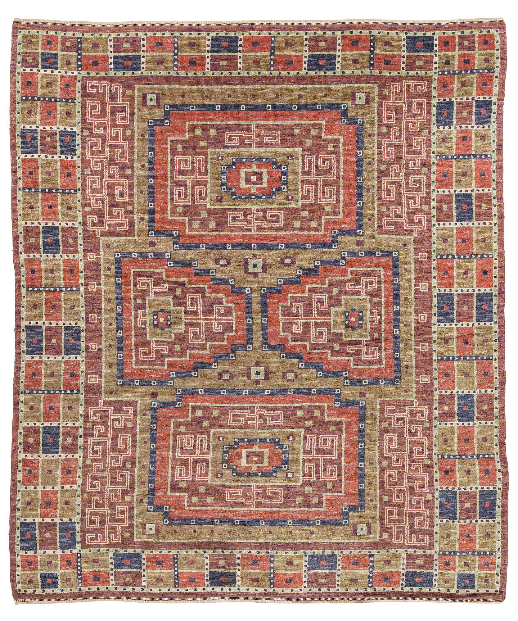 Märta Måås-Fjetterström, a carpet, 'Storkorset' ('Åhléns matta'), knotted pile, c. 380 x 323 cm, signed MMF.