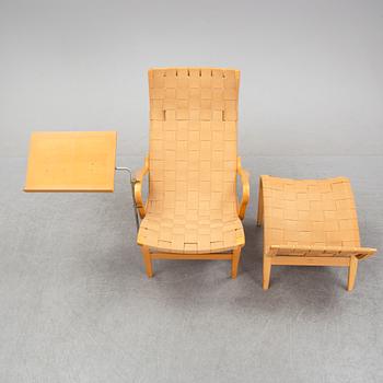 Bruno Mathsson, a 'Pernilla' armchair and a stool, Karl Mathsson, Värnamo, 1950's/60's.