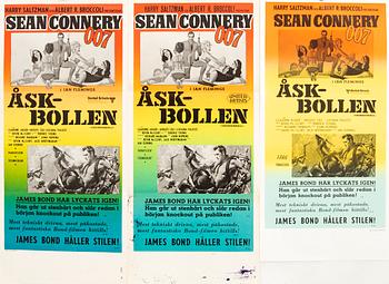 Film Posters, 3 pcs, James Bond "Thunderball" 1966 and later.
