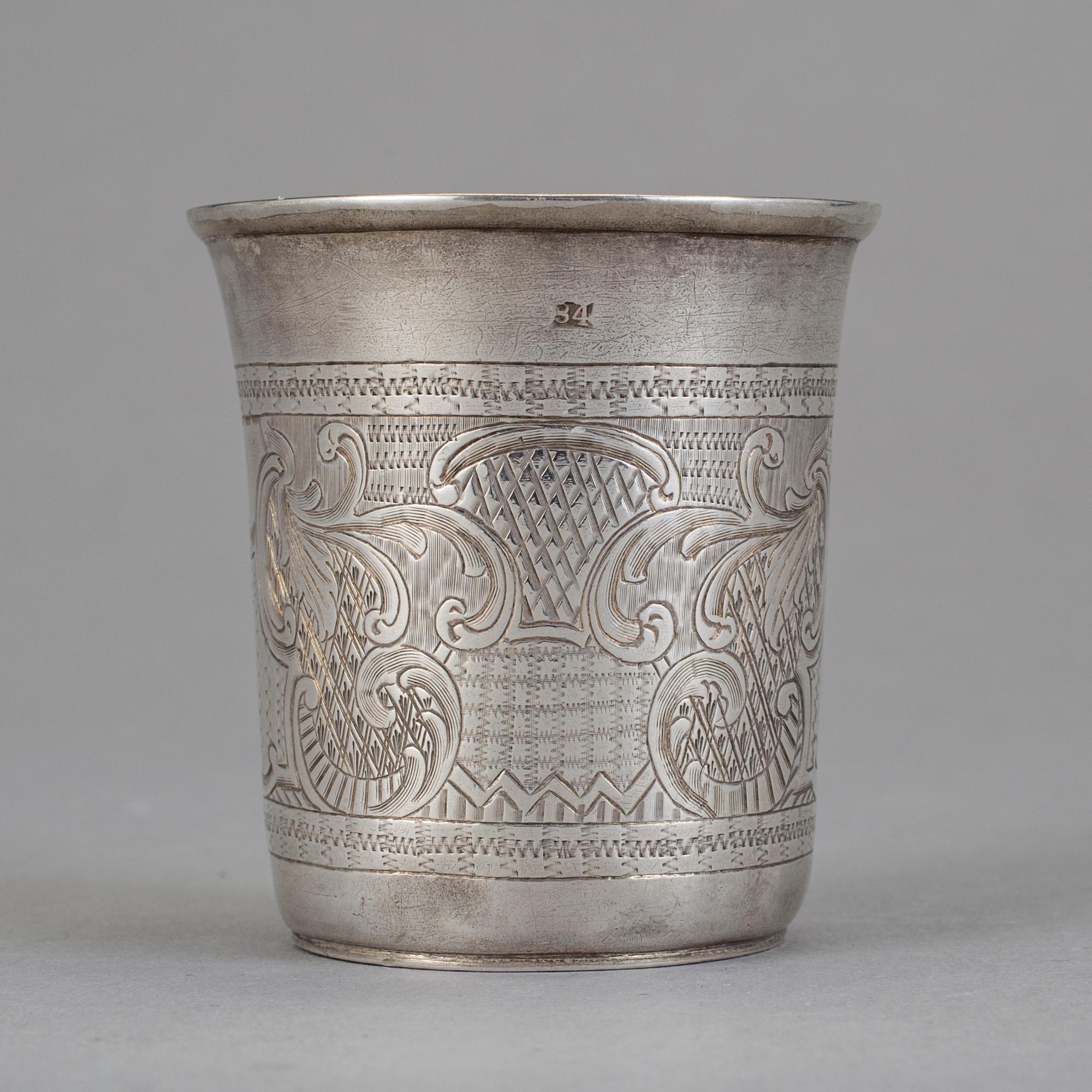 BÄGARE, silver, sannorlikt Moskva, Ryssland 1850. Totalvikt 46 g.