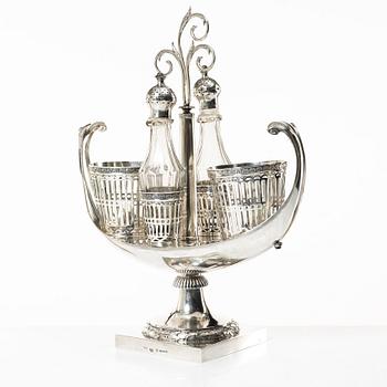A Swedish late Gustavian silver and glass cruet-set, mark of Pehr Zethelius, Stockholm 1798.