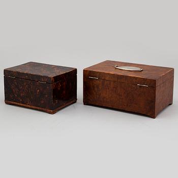 Two early 19th century veneered boxes.