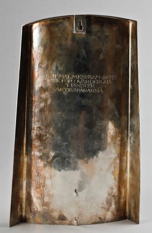 VÄGGLAMPETT, silver, Claes Giertta, 1995. Vikt ca 998g.