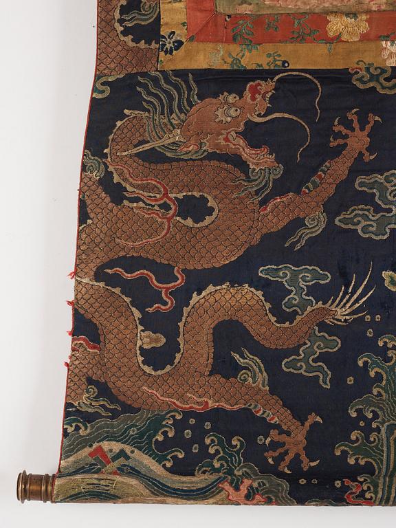 Thangka, grön Tara, tusch och färg på duk. Tibet, 1800-tal.