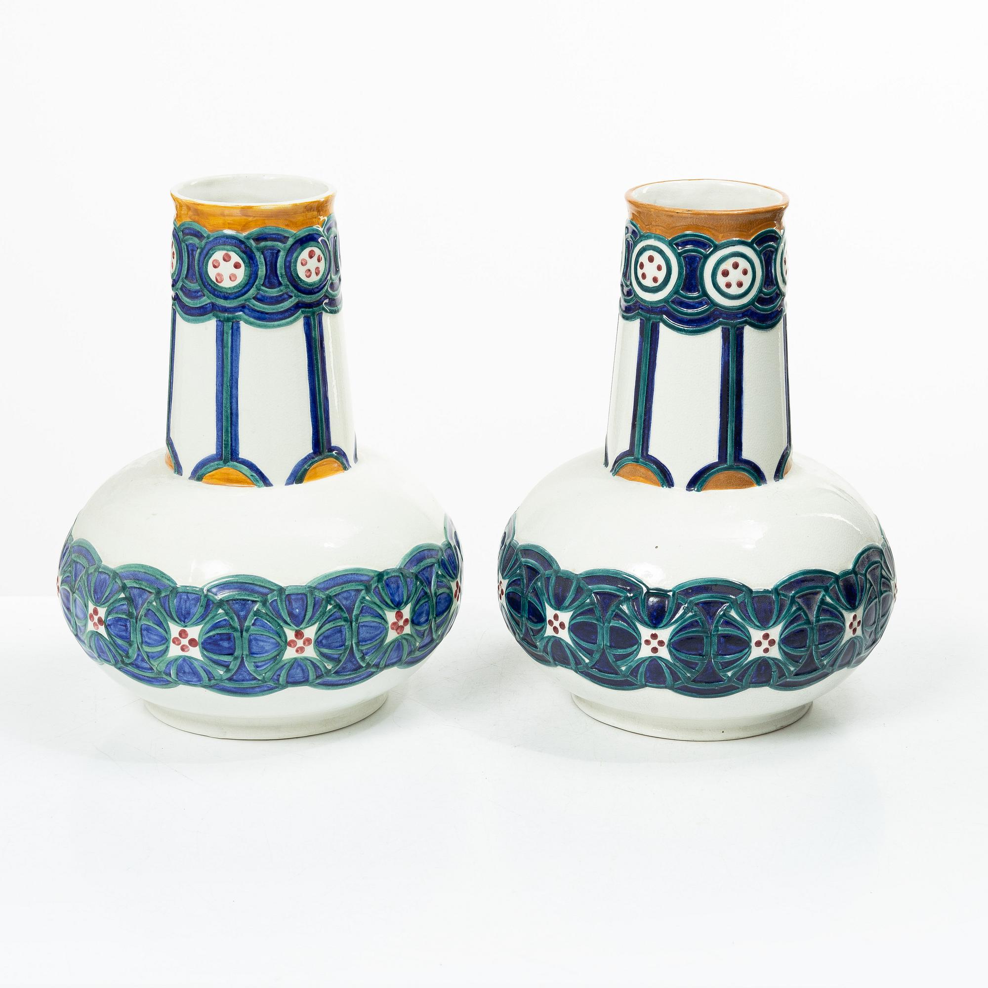 Alf Wallander, Vases, a pair, Art Nouveau, Rörstrand, early 20th century.