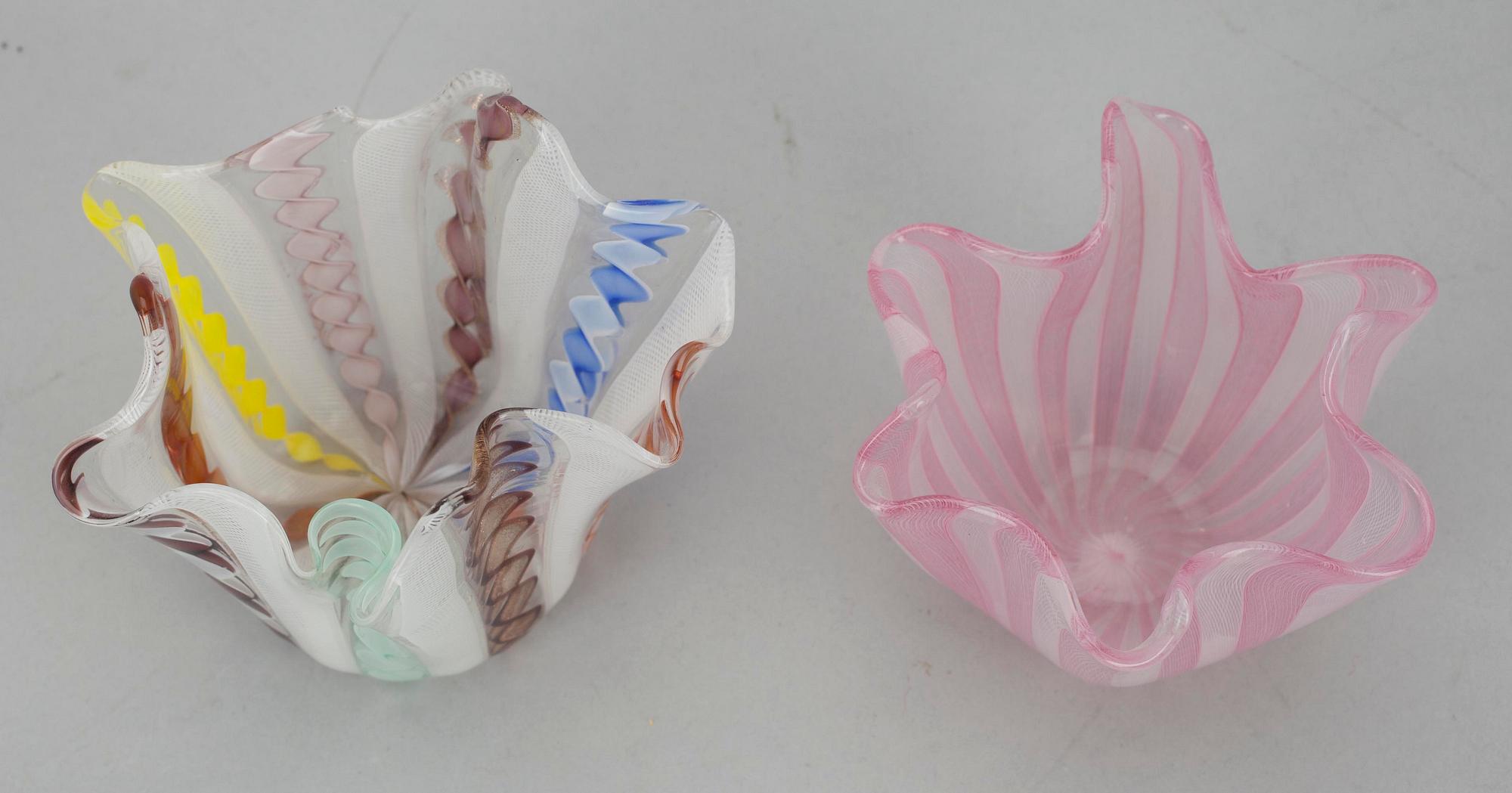 SKÅLAR, 2 st, glas, "Fazzoletto", Venini, Murano.