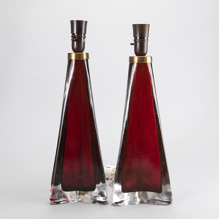 CARL FAGERLUND, A pair of table lamps, Orrefors, second half of the 20th century.