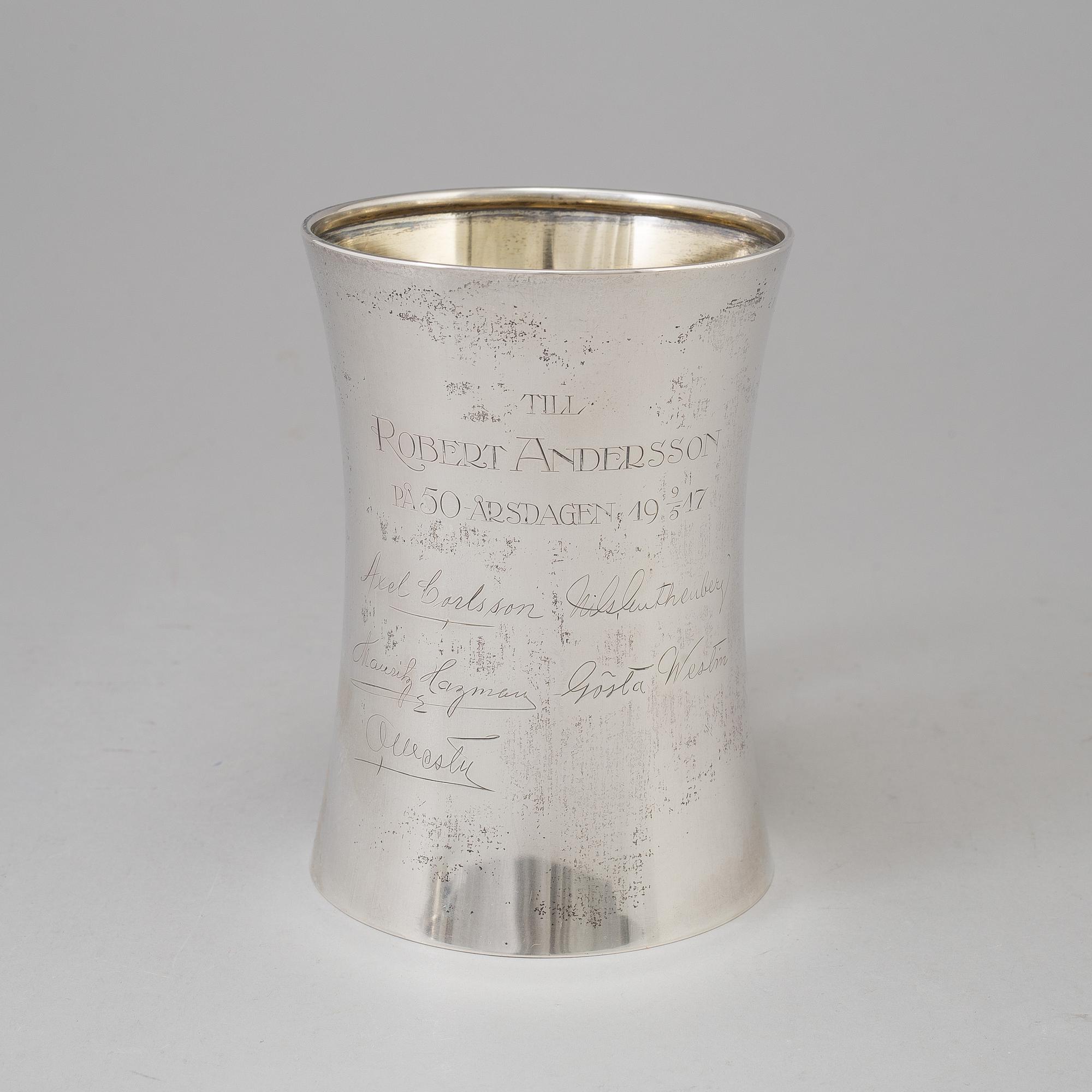 Three Swedish 201th century silver beakers, mark of K Andersson, Carlman and ARG, Stockholm 1903-1949.