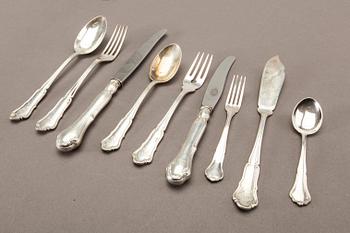 A Swedish 20th century 96 pcs of silver cutlery, different makers and dates, total weight ca 4820 gr.