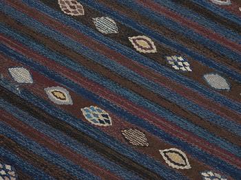 BARBRO NILSSON, carpets, 2 pieces, flat weave, 238,5 x 101 resp. 181,5 x 81 cm, "Blåbär, mörk", signed AB MMF BN.