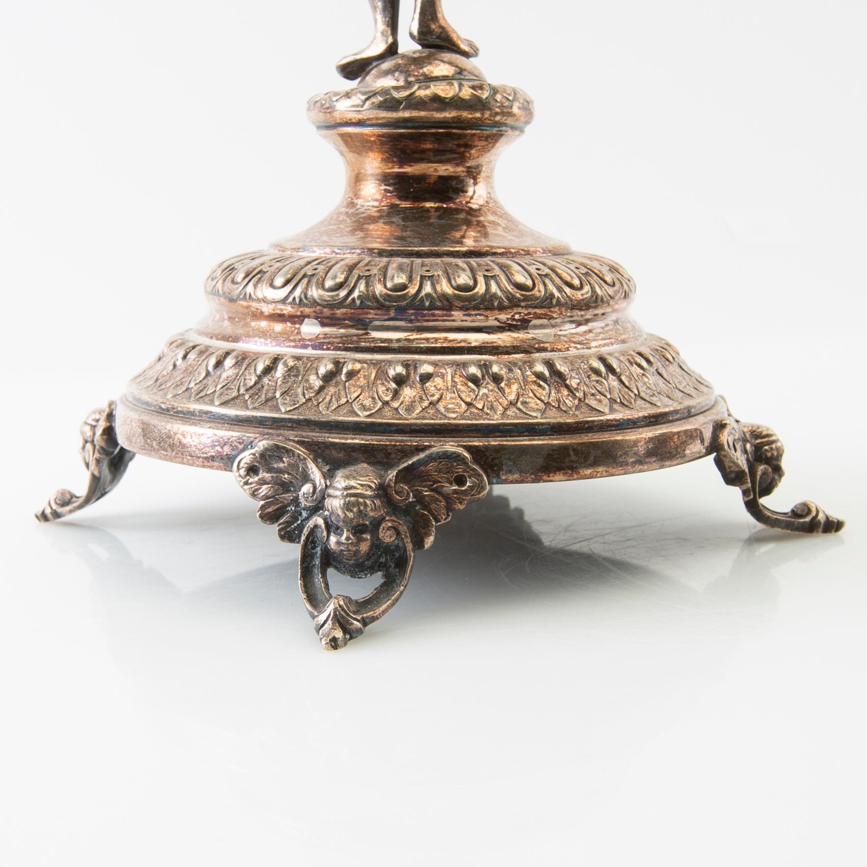 Candelabras, a pair of silver plate, late 19th century, Renaissance style.