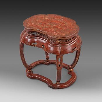 354. A red and gold lacquer stool, Qing dynasty presumably 18th century.