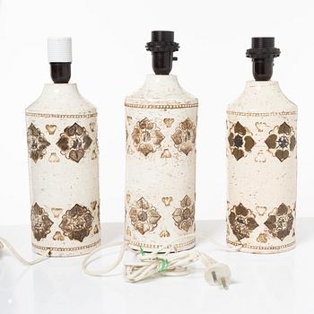 Bordslampor, 3 st, Bitossi för Bergboms, 1900-talets andra hälft.