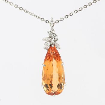 H. Stern, necklace in 18K white gold with a drop-cut orange topaz and diamonds.