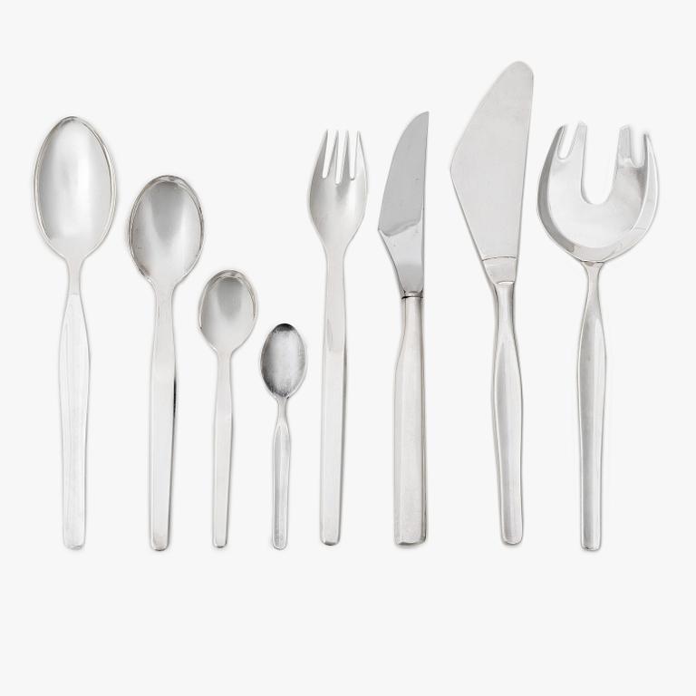Tapio Wirkkala, A Finnish silver cutlery set, "Tapio", Kultakeskus Oy, Hämeenlinna, 1962-1990 (50 pieces).