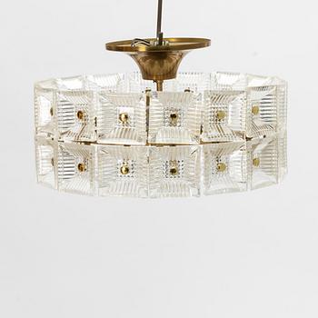 Carl Fagerlund, a glass and brass ceiling light, Orrefors, 1960'/70's.