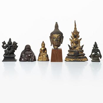 A group of six bronze figures of Buddha, Thailand and India. 18/20th century.