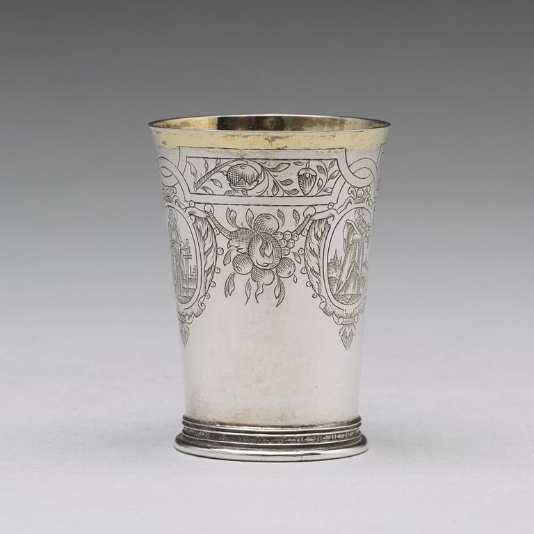 Andreas Pauli, bägare, silver, Köln (verksam 1663-1669). Senrenässans.