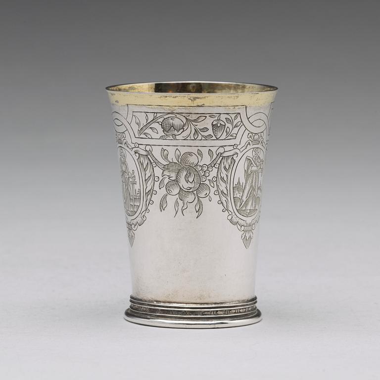 A German 17th century parcel-gilt silver beaker, mark of Andreas Pauli, Köln (1663-1669).