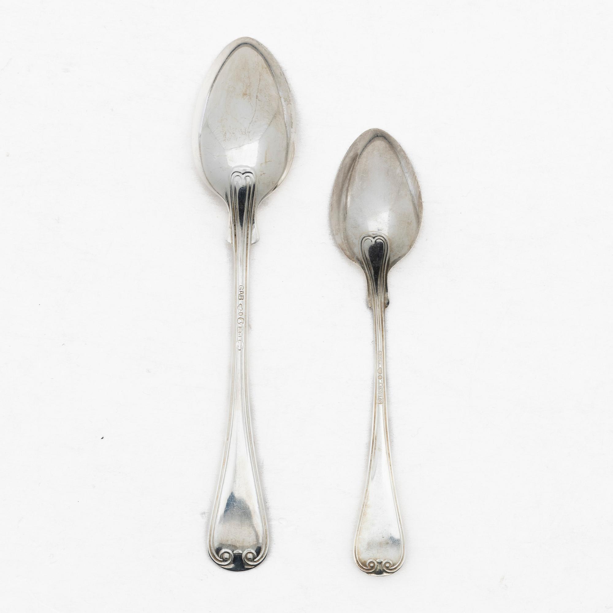 27 silver spoons, model old French, CG Hallberg and GAB, Stockholm, 1924-65.