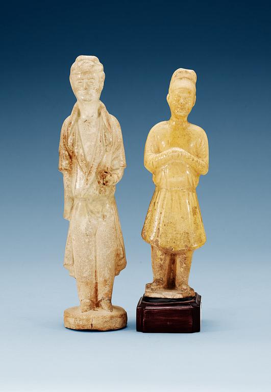 Two glazed male figures, Tang dynasty (618-907).