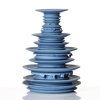 Gustaf Nordenskiöld, a unique porcelain object/ candlestick 'R.p.m - a rotation in stillness' (blue no 1), circa 2009.
