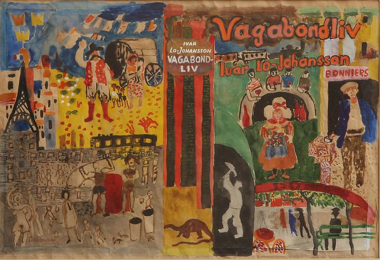 SVEN X:ET ERIXSON, akvarell m collage, sign o dat -49.