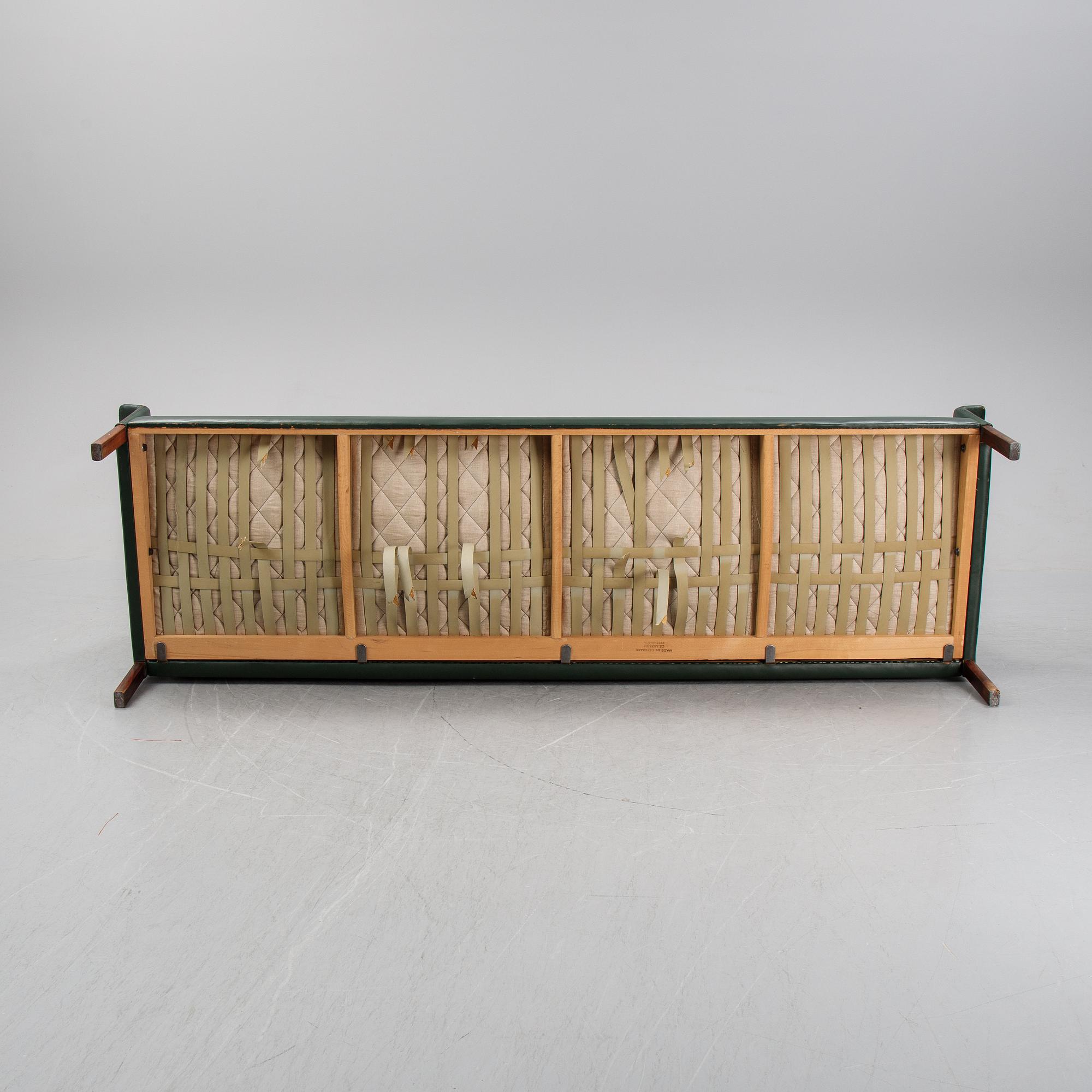 Hans Olsen, a green leather sofa, Denmark, 1960's.