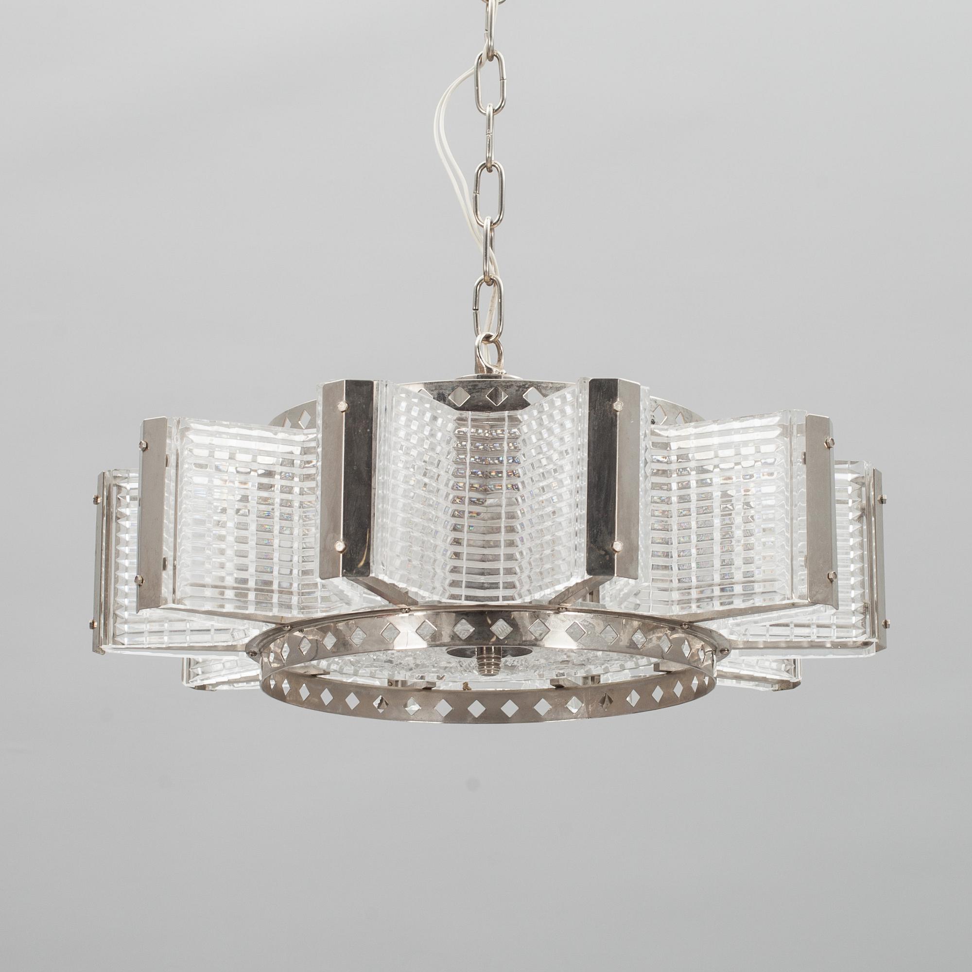 TAKLAMPA, vitmetall och glas, 1960-tal.