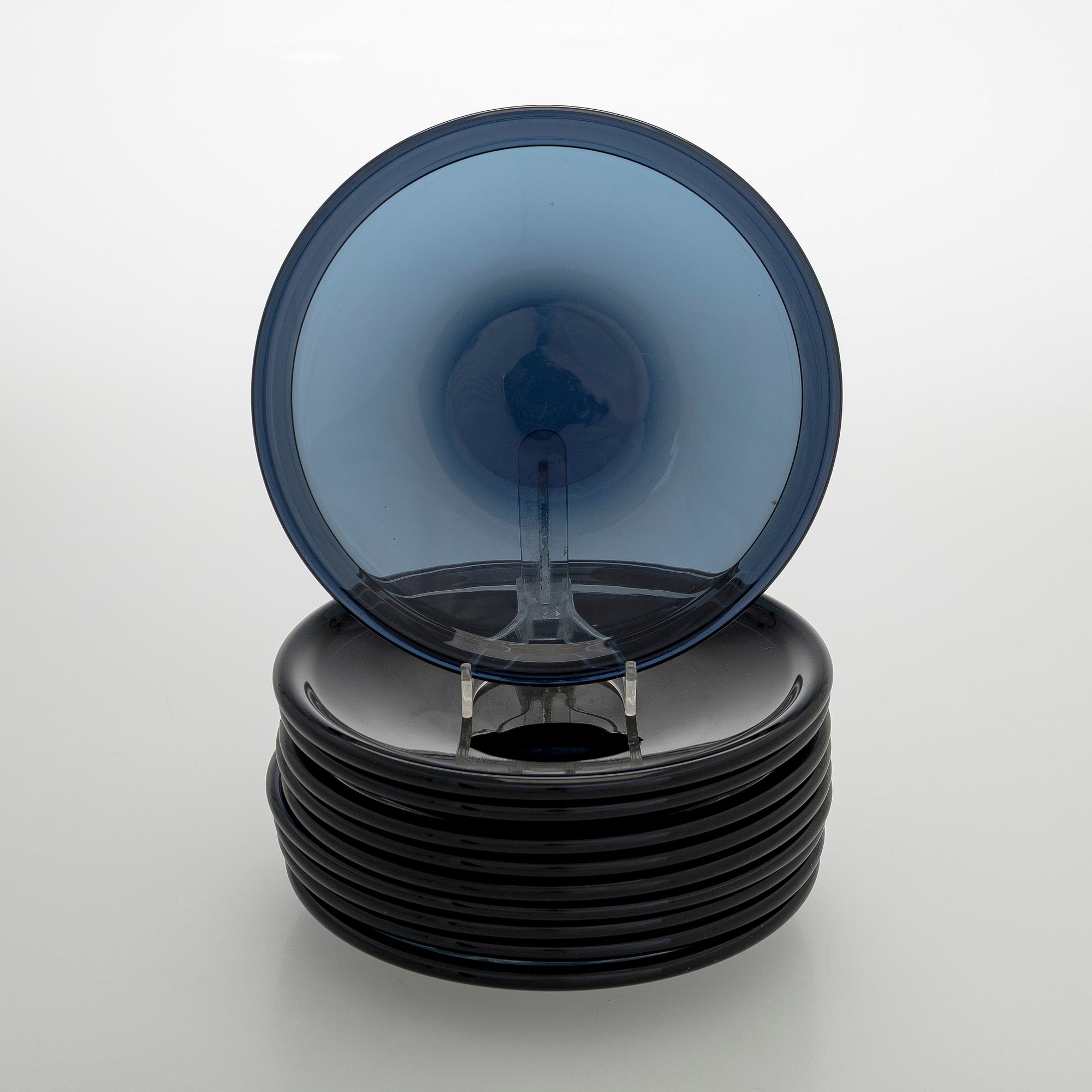 Timo Sarpaneva, tallrikar, 10 st, "Bandkant", signerade Timo Sarpaneva Iittala -57.