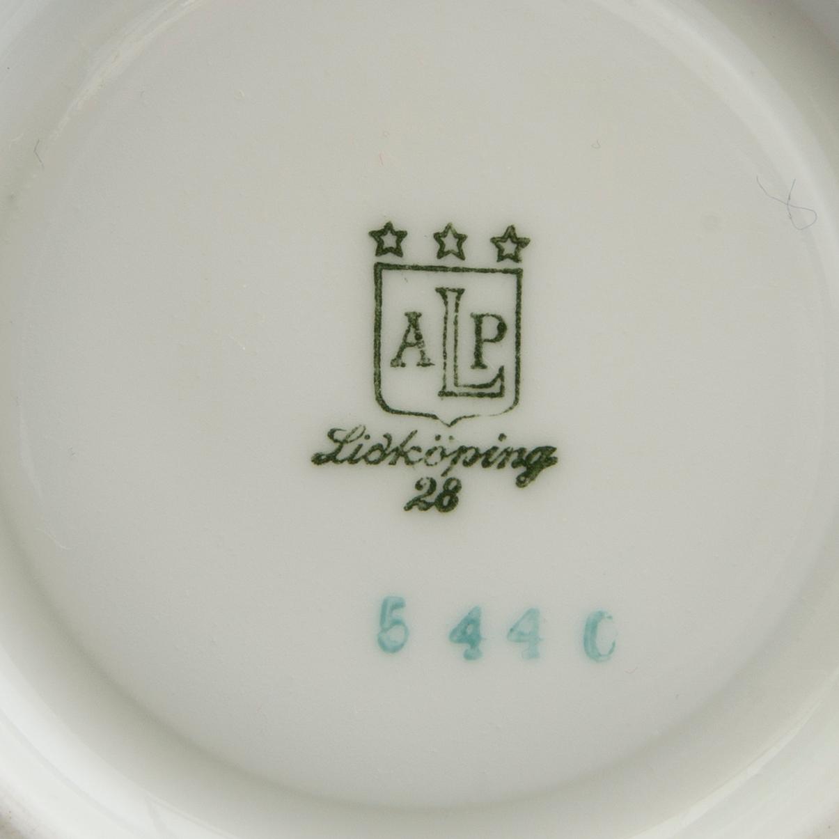 Einar Forseth, copper with plate and saucers 4 dlr "Diana" Lidköping porcelain.