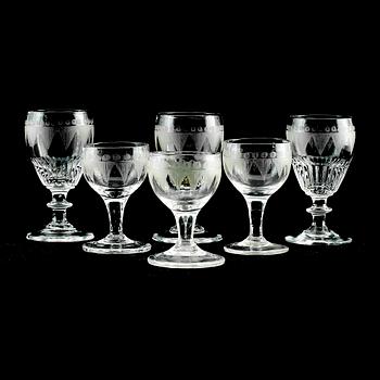 STARKVIN- OCH SHERRYGLAS, 16 st (11+5), 1800-talets mitt.