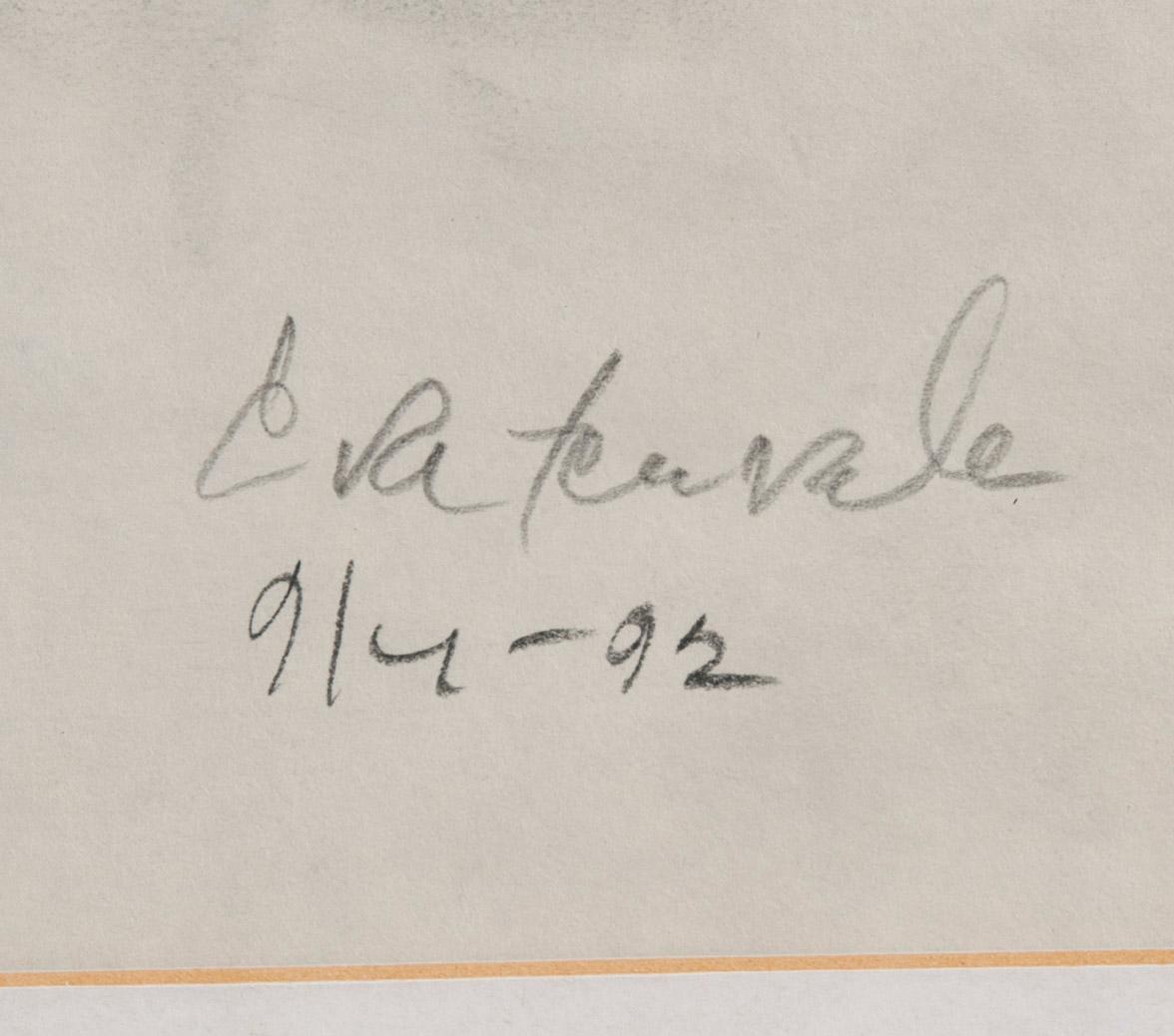 EEVA TERVALA, hiilipiirros, signeerattu ja päivätty 9/4 -92.