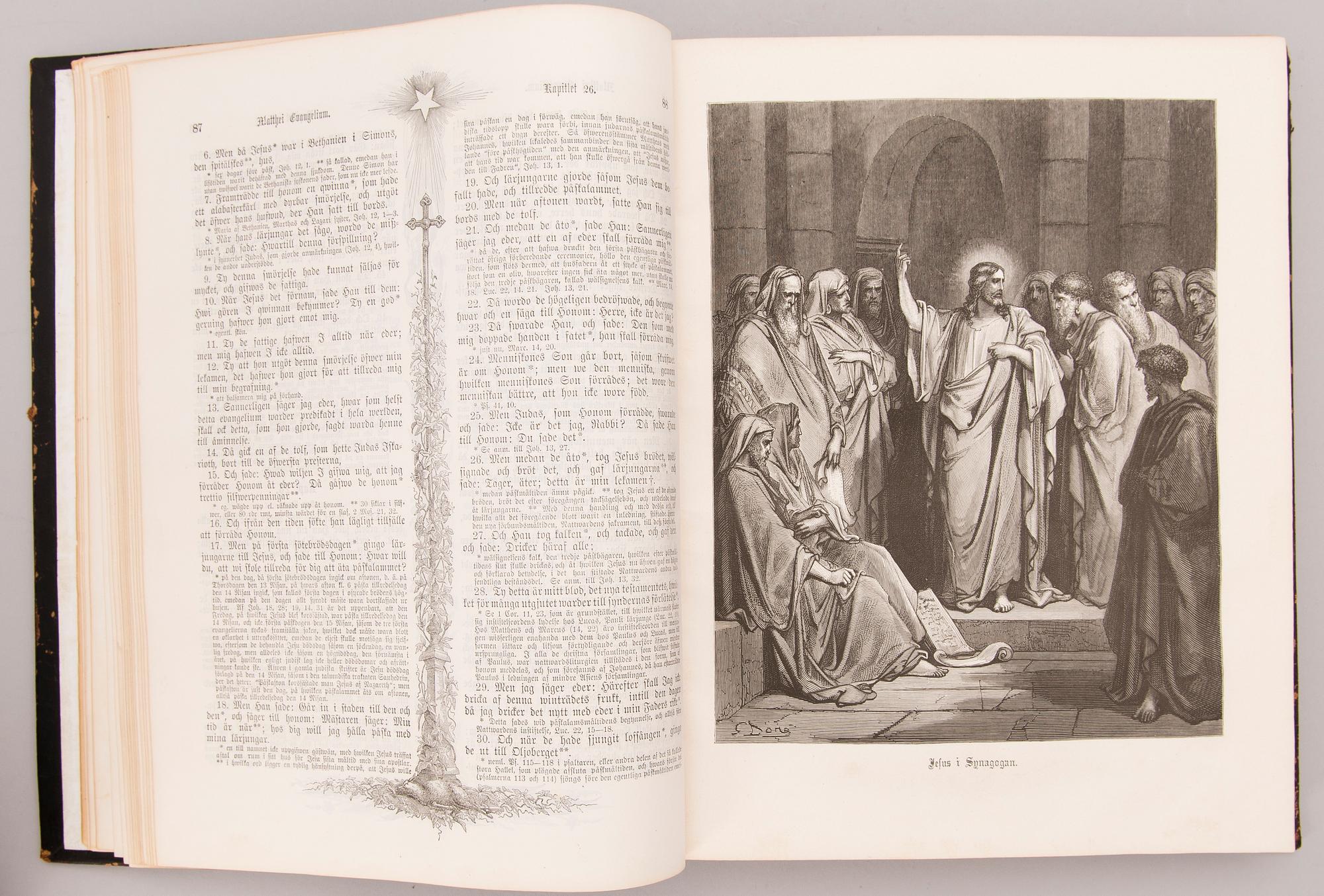 BÖCKER, 2 delar, Bibel med illustrationer av Gustave Doré, Familj-Journalens Boktryckeri, Stockholm 1877.