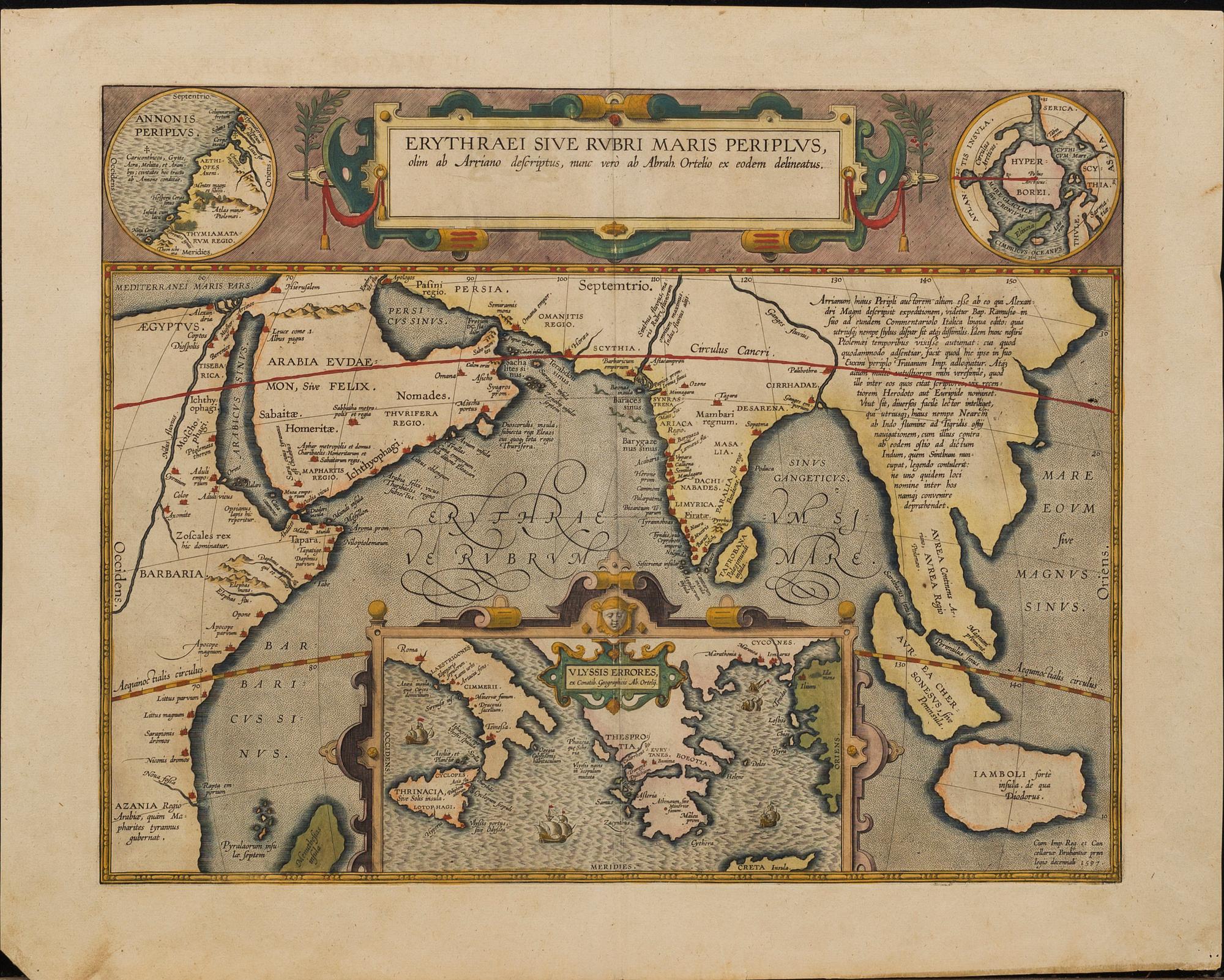 ABRAHAM ORTELIUS, map, copper engraving "Erythraei Sive Rubri Maris Periplus..." early 17th century.