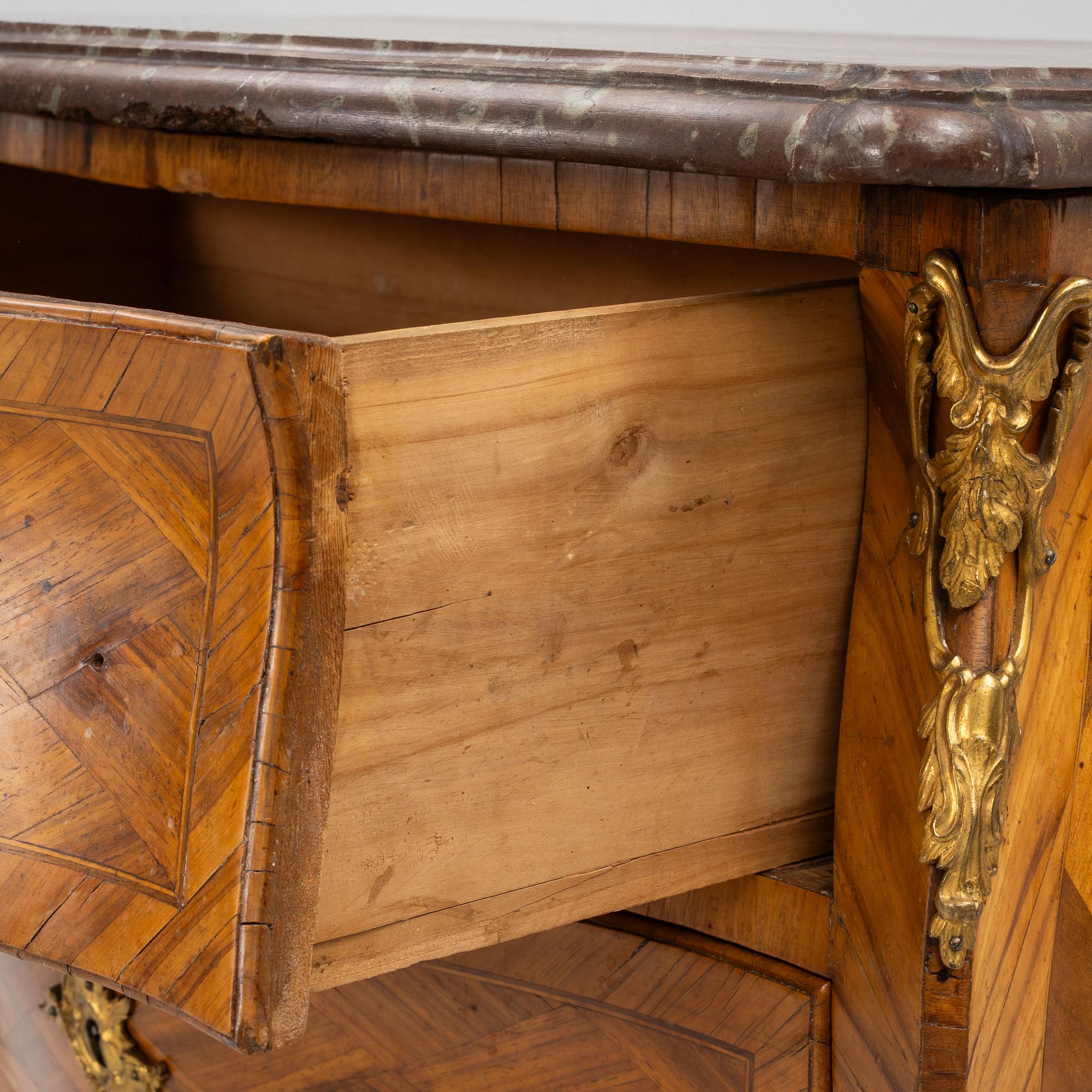A Rococo chest of drawers by Johan Noraeus (master in Stockholm 1769-1781).