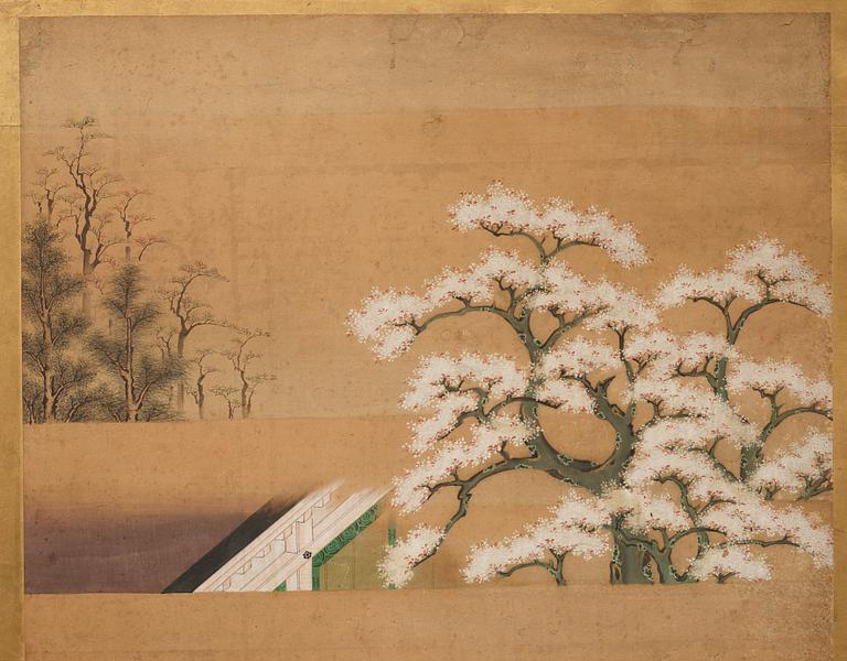 A Japanese six fold screen, Edo period (1603-1868).