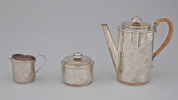 KAFFESERVIS, 3 delar, silver, Carl Fredrik Carlman, Stockholm 1949. Ca 800g.