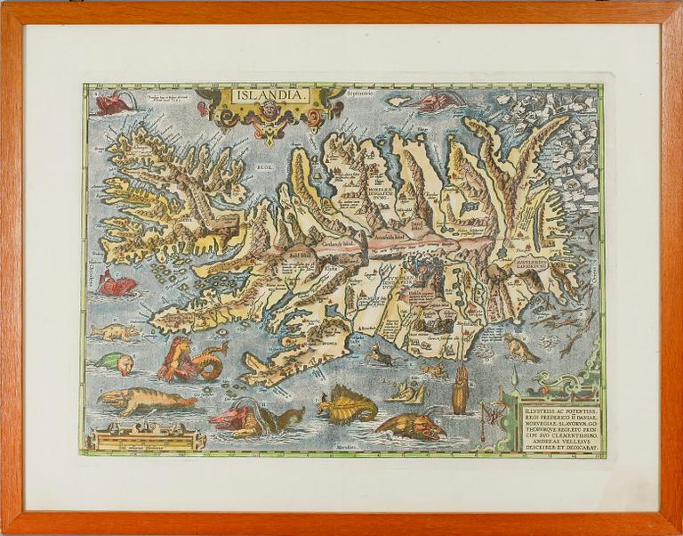 KARTA, kolorerat kopparstick, möjligen Ortelius 1585.
