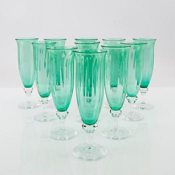 Wilke Adolfsson, champagneglas 11 st glas, Wilkes Studioglas Orrefors 1988.